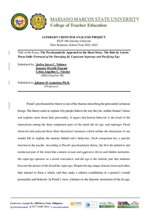 the bolo by loreto paras sulit|(PDF) The Psychoanalytic Approach in the Short Story, The Bolo by.